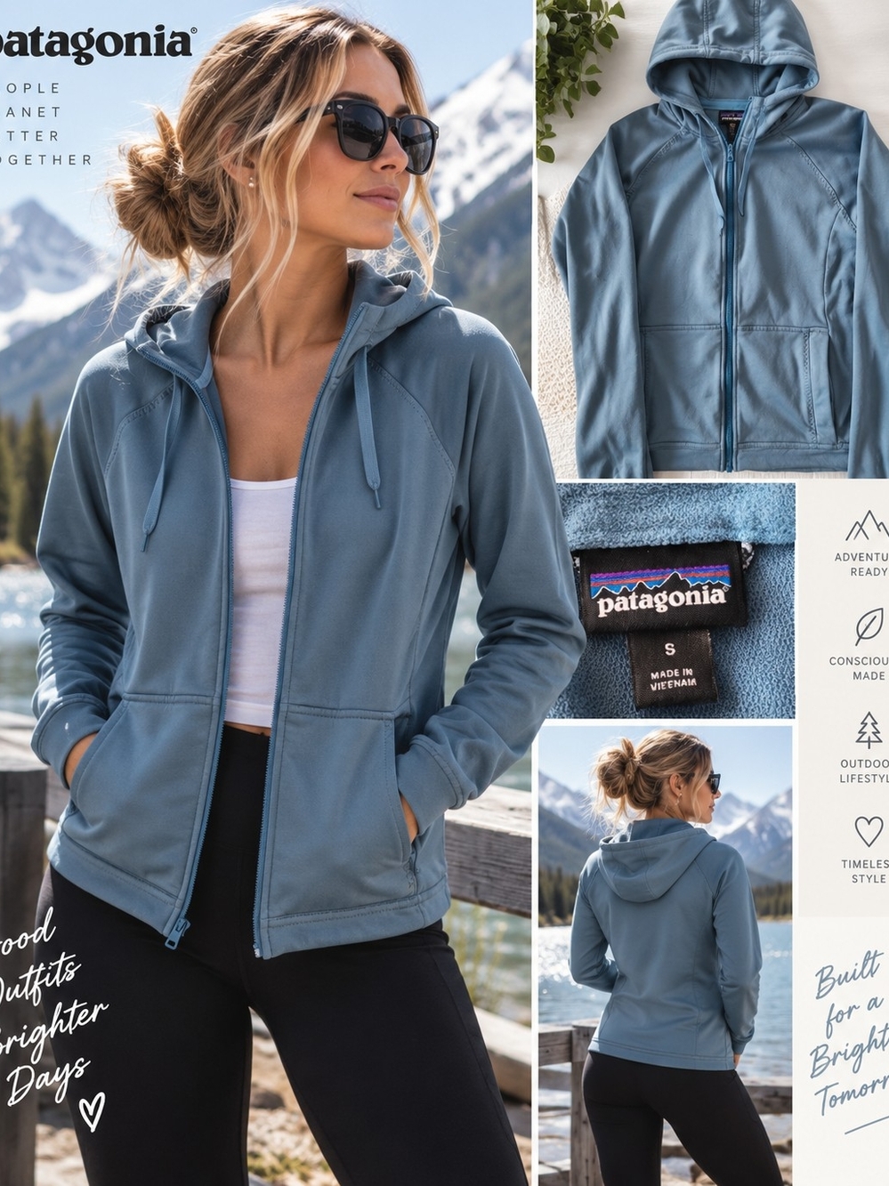 Patagonia Light Blue Hooded Performance Zip Jacket